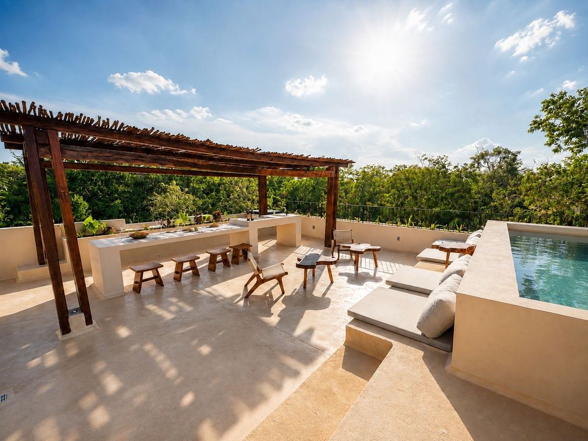 Rooftop con pérgola y alberca privada de Balché 303
